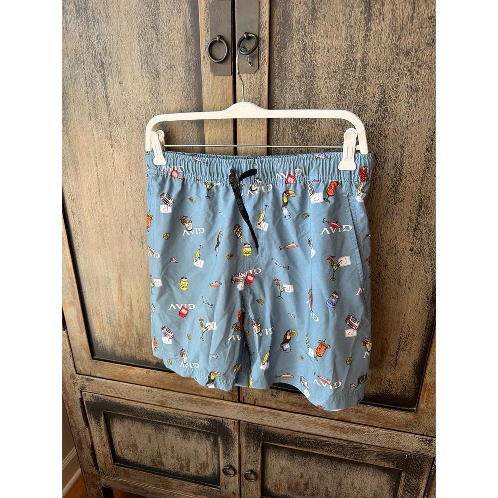 AViD Men's Blue Swim Trunks with Cocktail Print M